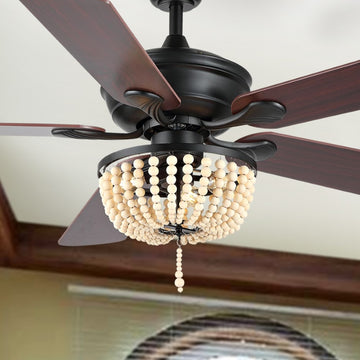 Erin 52" Rustic Farmhouse Iron/Wood Bead Mobile-App/Remote-Controlled LED Ceiling Fan - JONATHAN Y